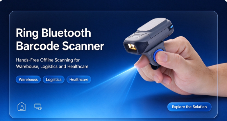Ring Bluetooth Barcode Scanner – Hands Free Offline Scanning for Warehouse, Logistics and Healthcare