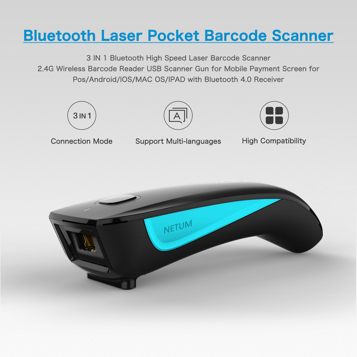 NETUM C830 Portable 1D Laser Wireless Barcode Scanner