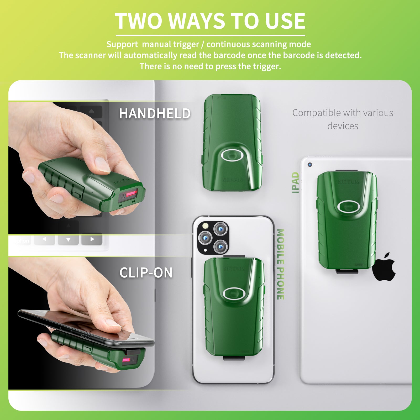 NETUM E740 Back Clip 1D Bluetooth Barcode Scanner