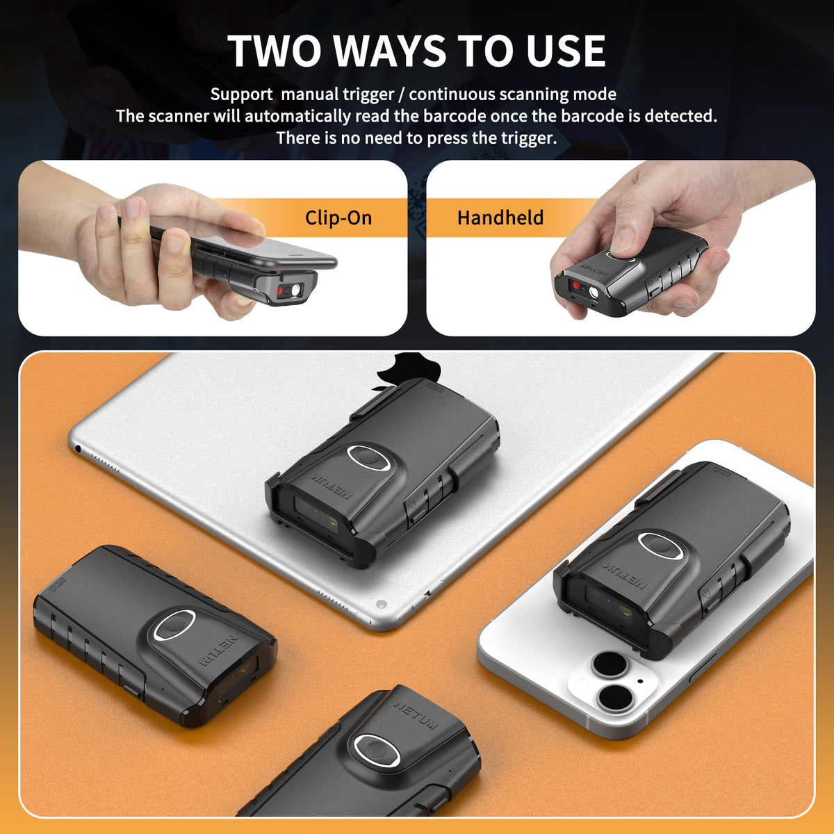 NETUM E800 Mini Portable 2D CMOS Wireless Barcode Scanner