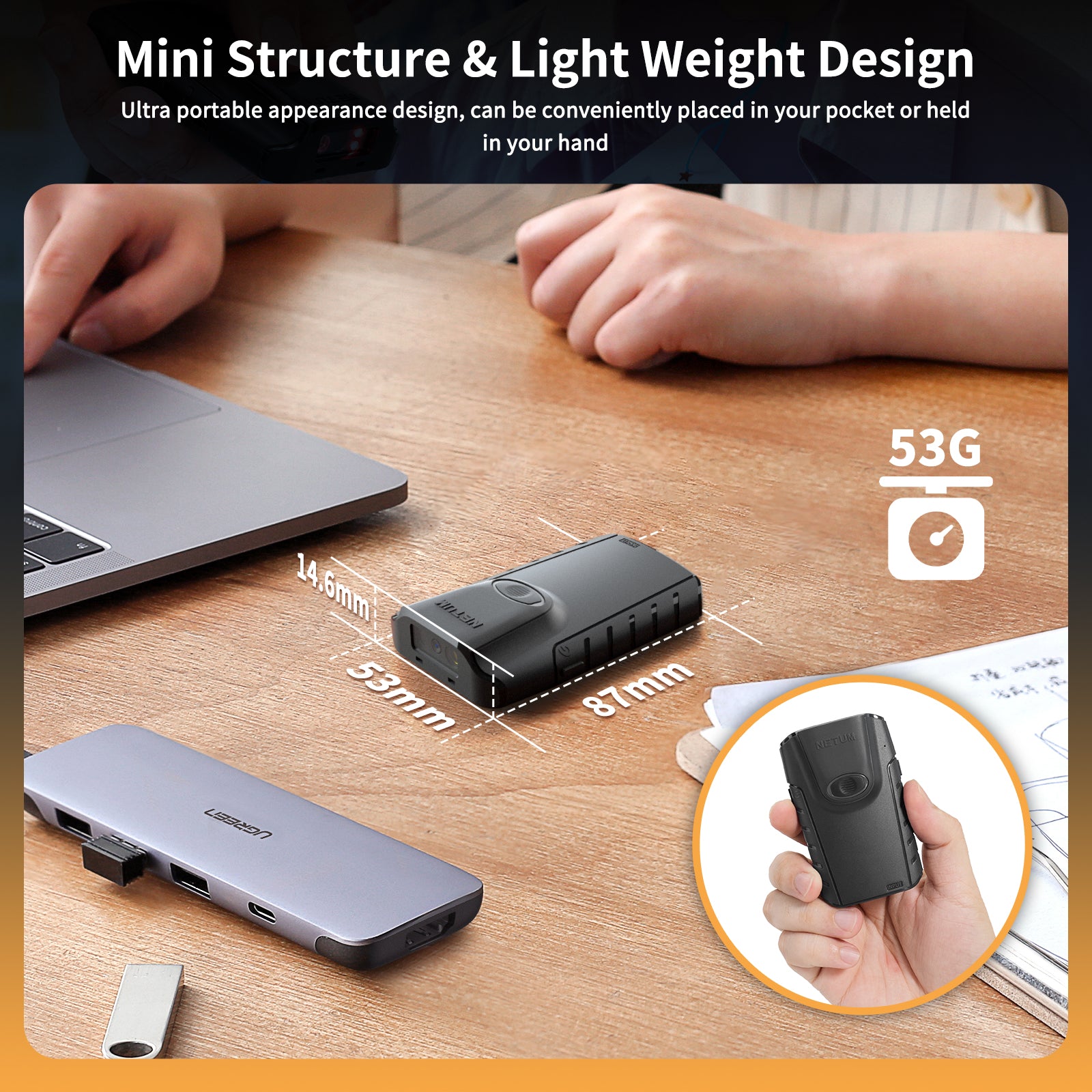 NETUM E800 Mini Portable 2D CMOS Wireless Barcode Scanner
