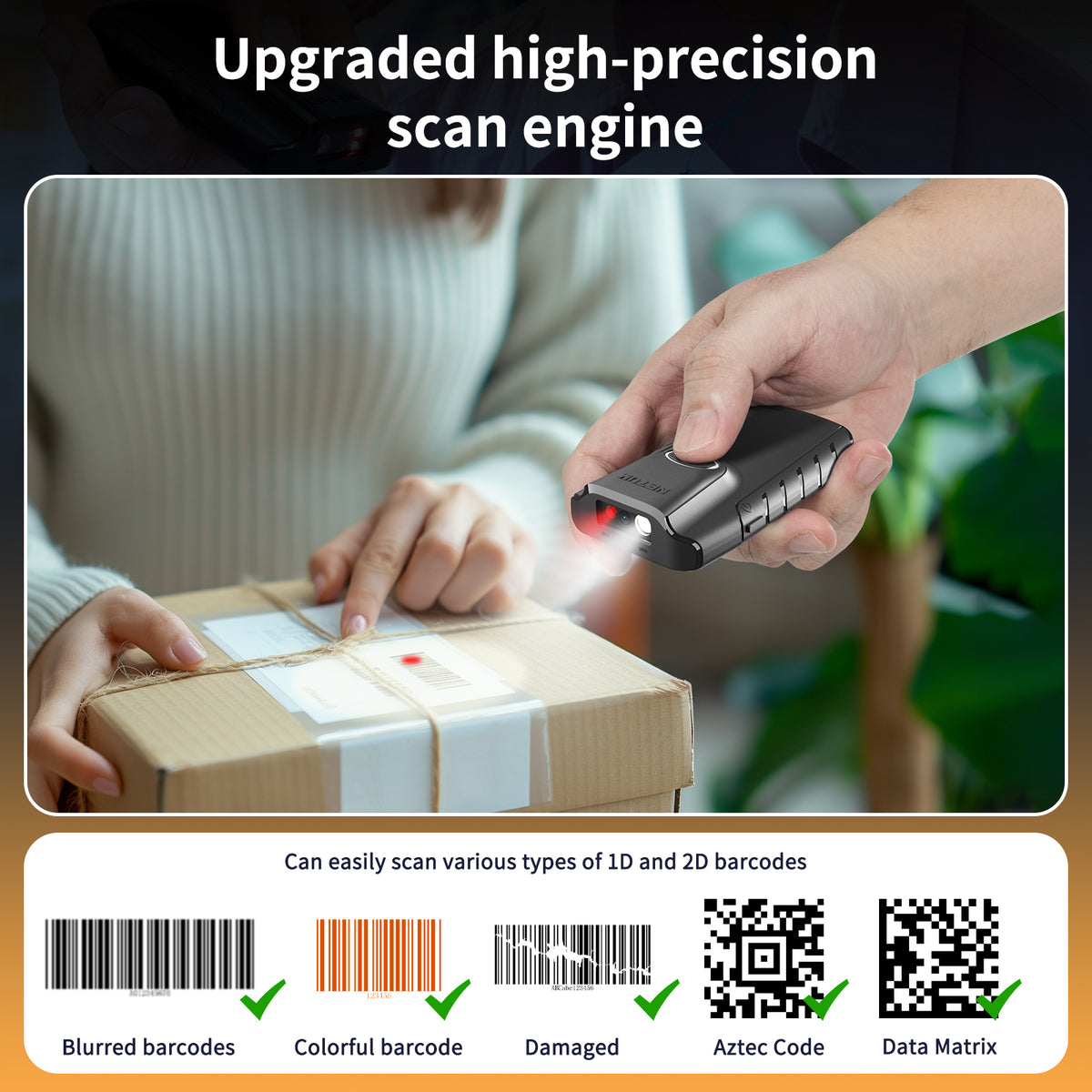NETUM E800 Mini Portable 2D CMOS Wireless Barcode Scanner