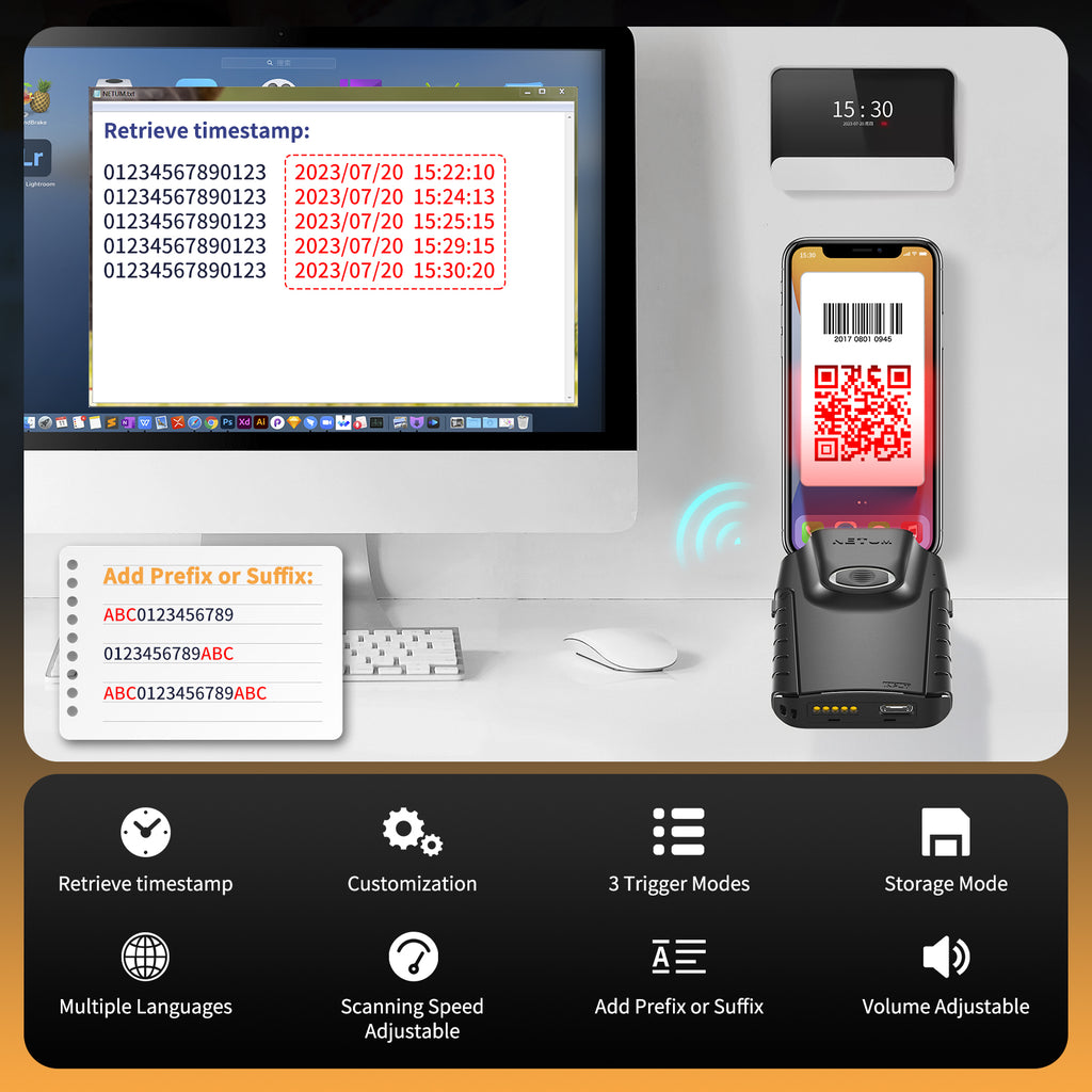 NETUM E800 Mini Portable 2D CMOS Wireless Barcode Scanner