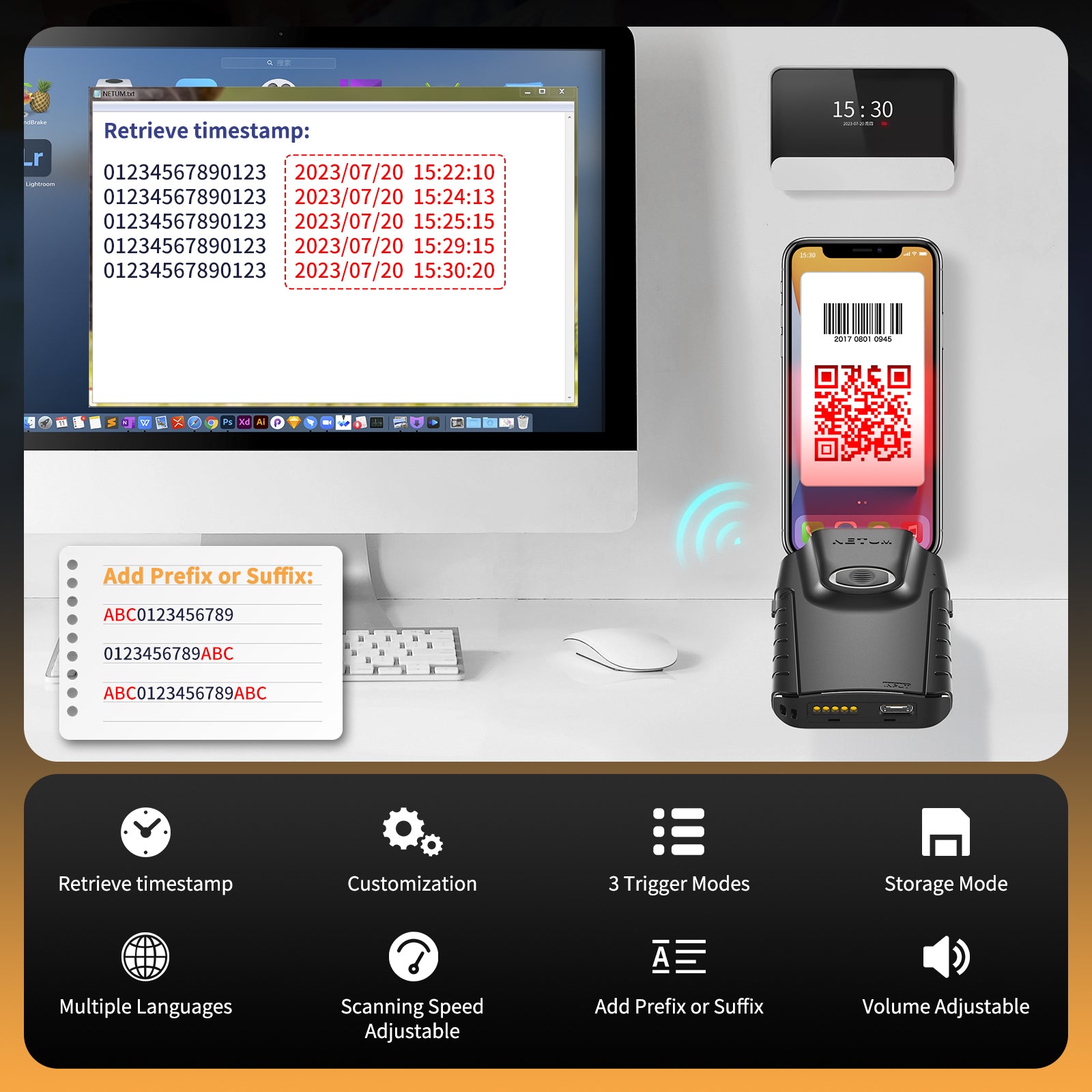 NETUM E800 Mini Portable 2D CMOS Wireless Barcode Scanner