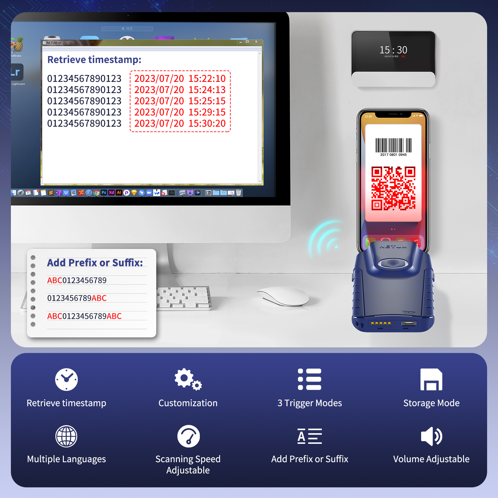 NETUM E950 Back Clip 2D Barcode Scanner