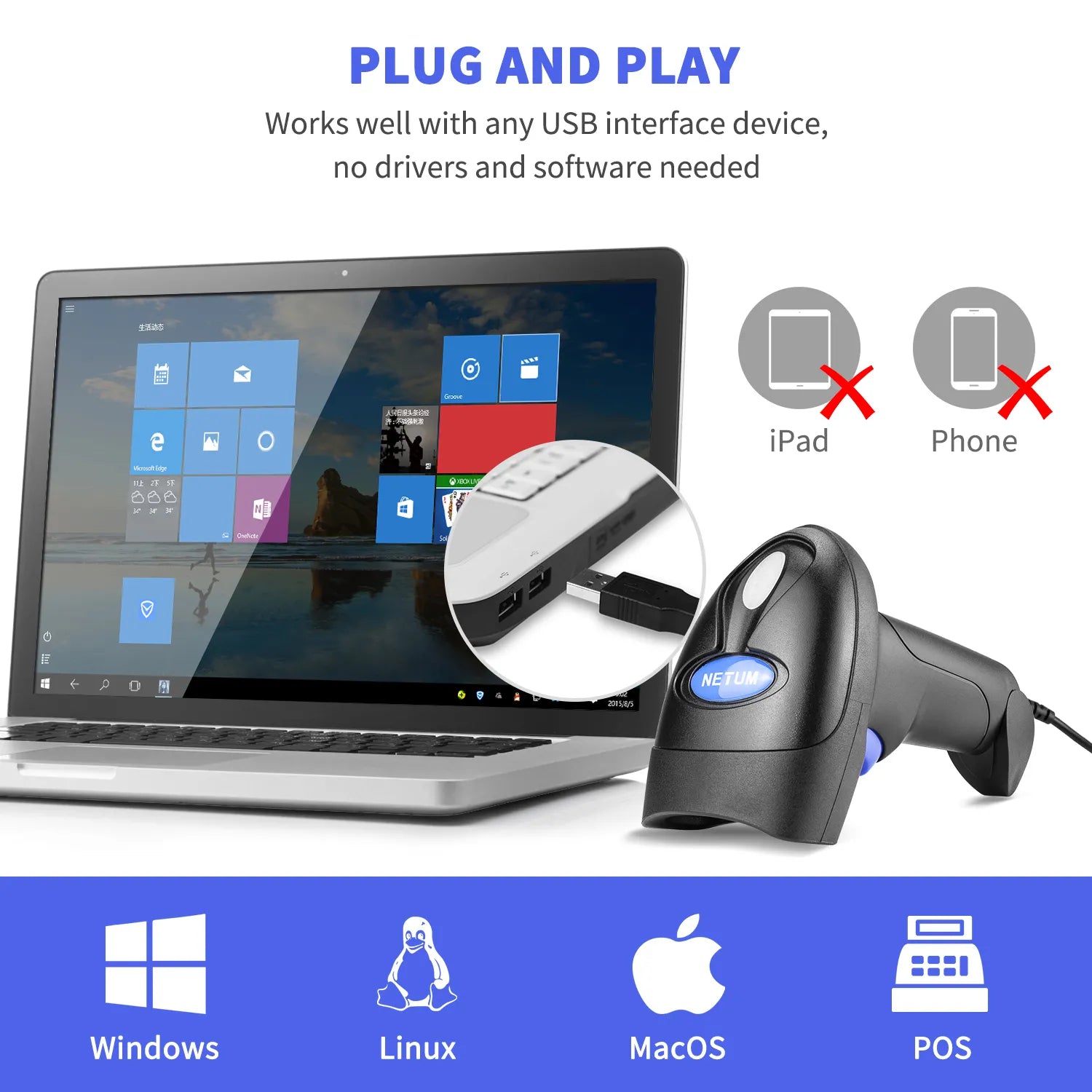 NETUM L6 2.4G Wireless 1D CCD Barcode Scanner