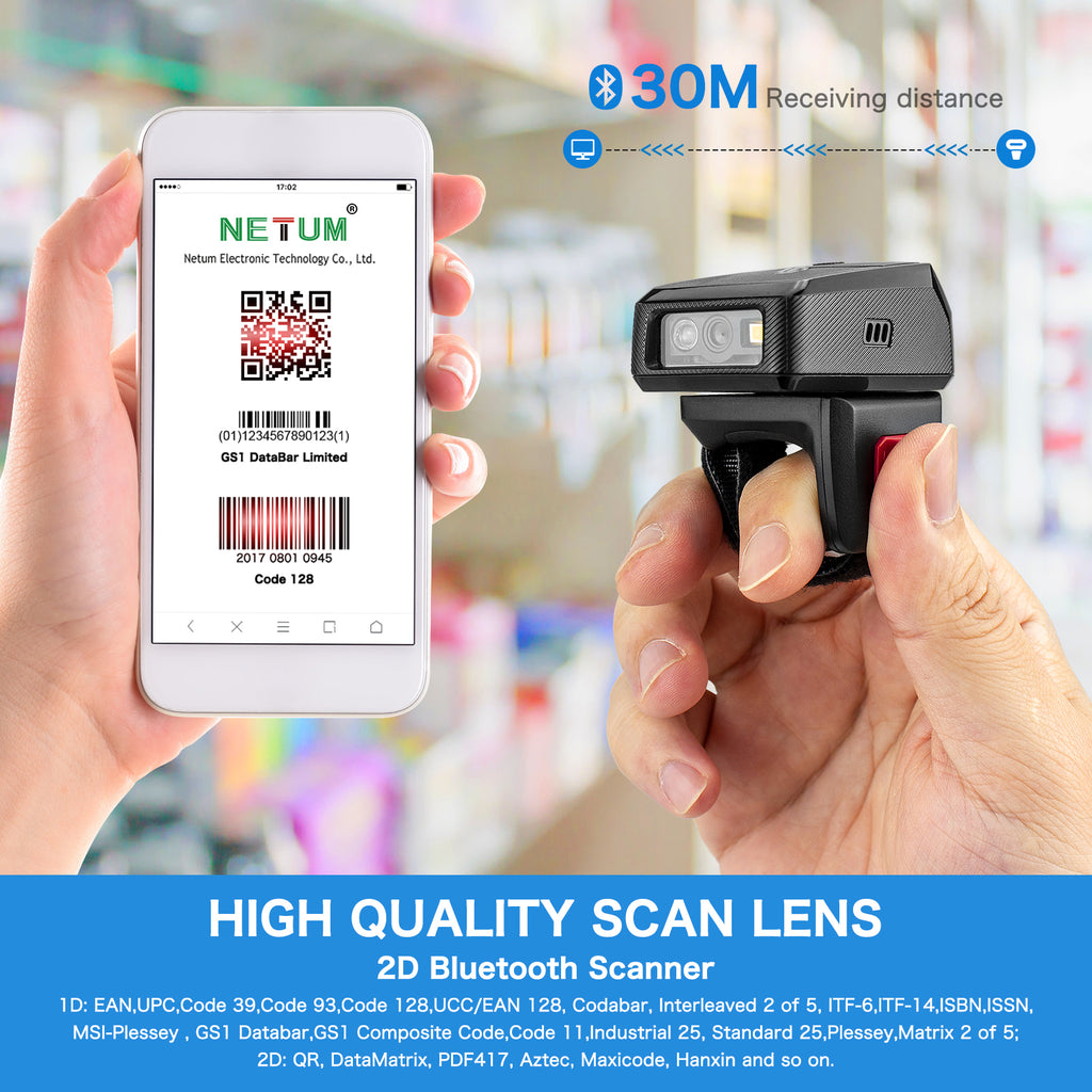 NETUM RS-8000BT Wearable Ring 2D Barcode Scanner
