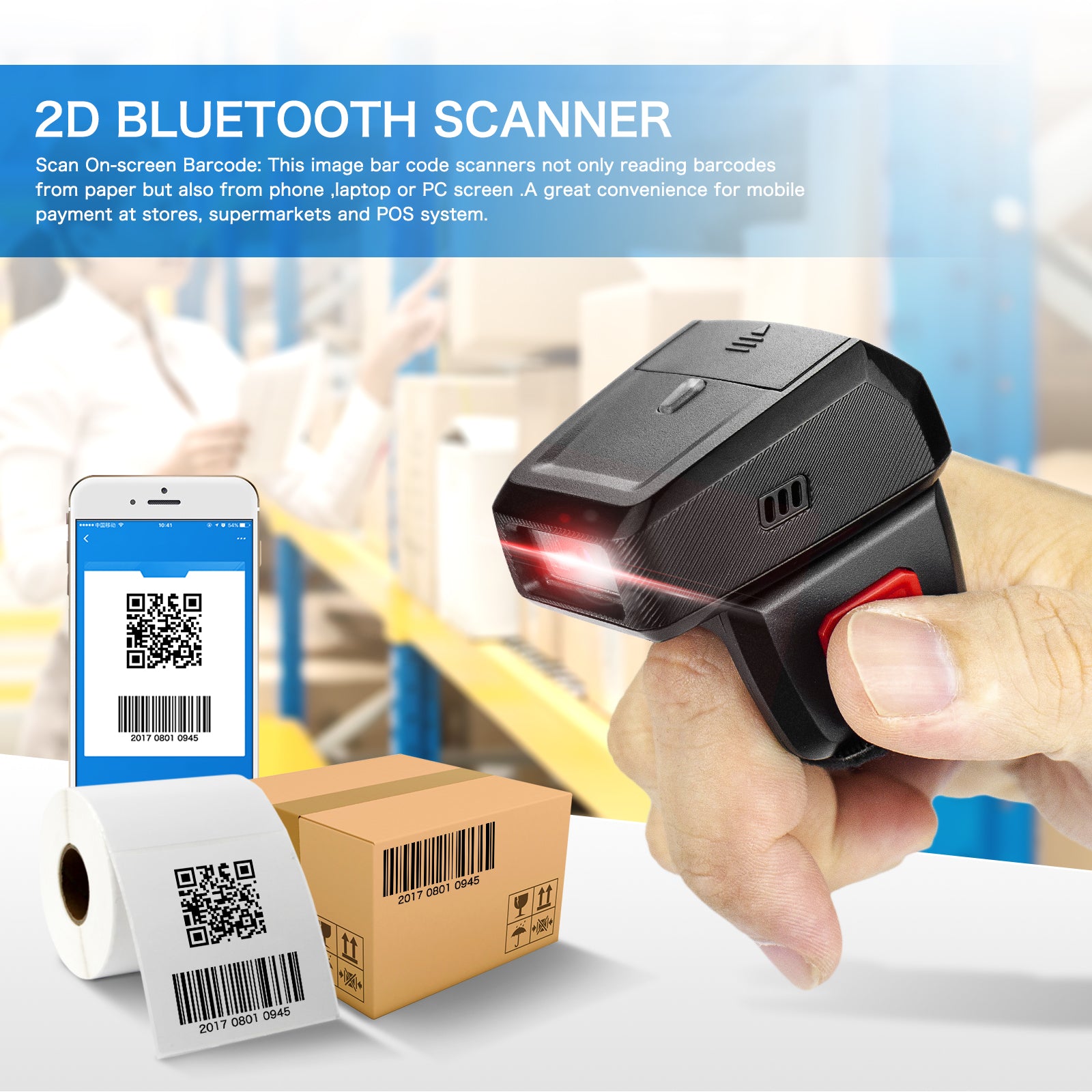 NETUM RS-9000BT Wearable Ring 2D Barcode Scanner