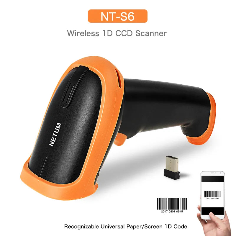 NETUM S6 2.4G Wireless 1D CCD Barcode Scanner