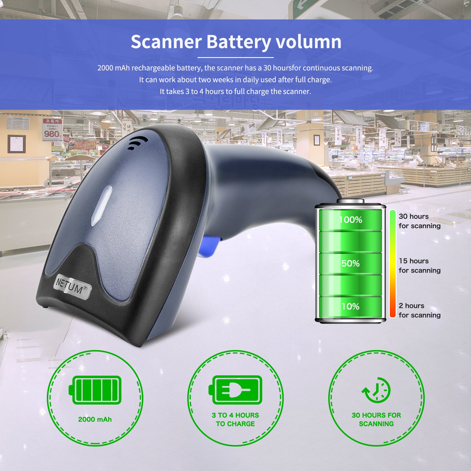 NETUM NT-W6-X 3-in-1 Bluetooth 2.4G Wireless CCD 1D Barcode Scanner