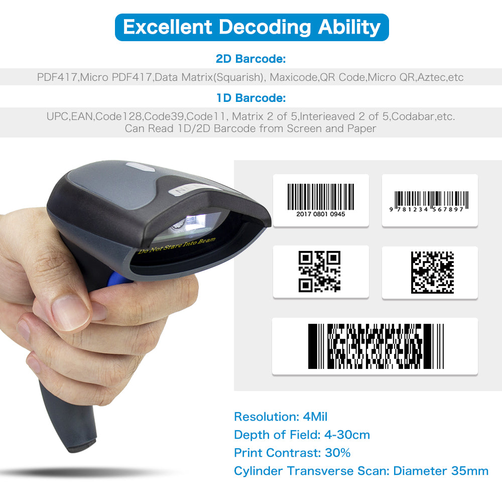 NETUM W8-X Bluetooth 5.0 & 2.4G Wireless 2D Barcode Scanner