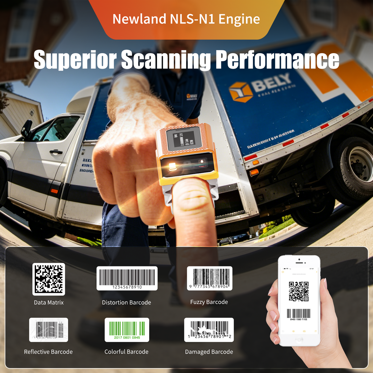 NETUM XR700 IP68 Mini Wearable Finger Ring 2D Barcode Scanner