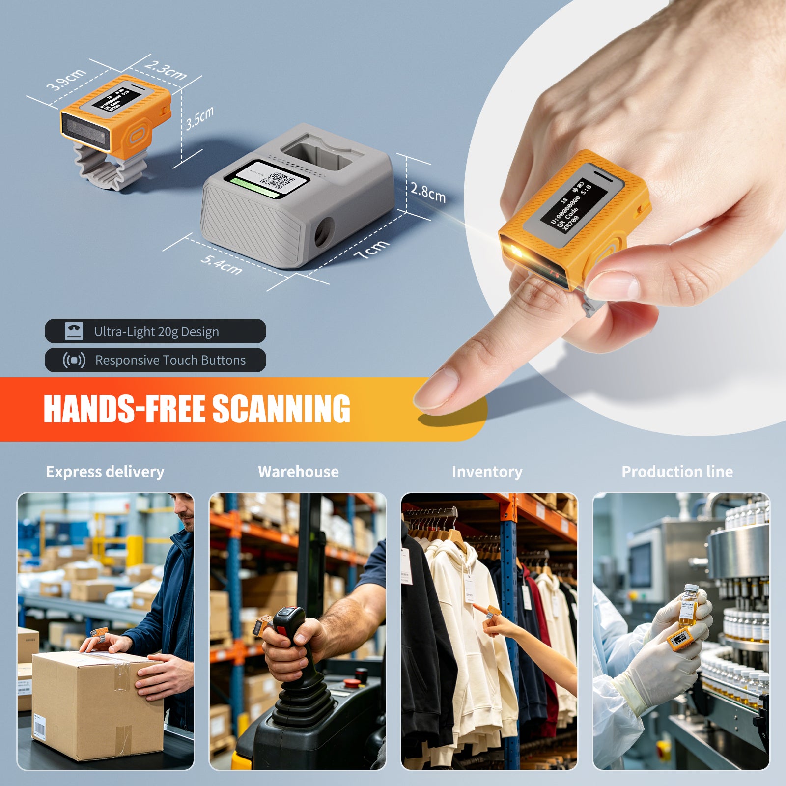 NETUM XR700 IP68 Mini Wearable Finger Ring 2D Barcode Scanner