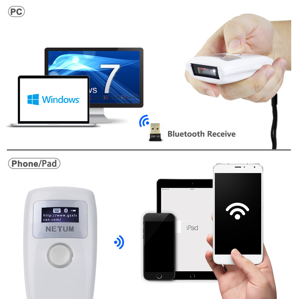 NETUM Z2S Mini 2D Wireless Barcode Scanner with LCD Display Screen