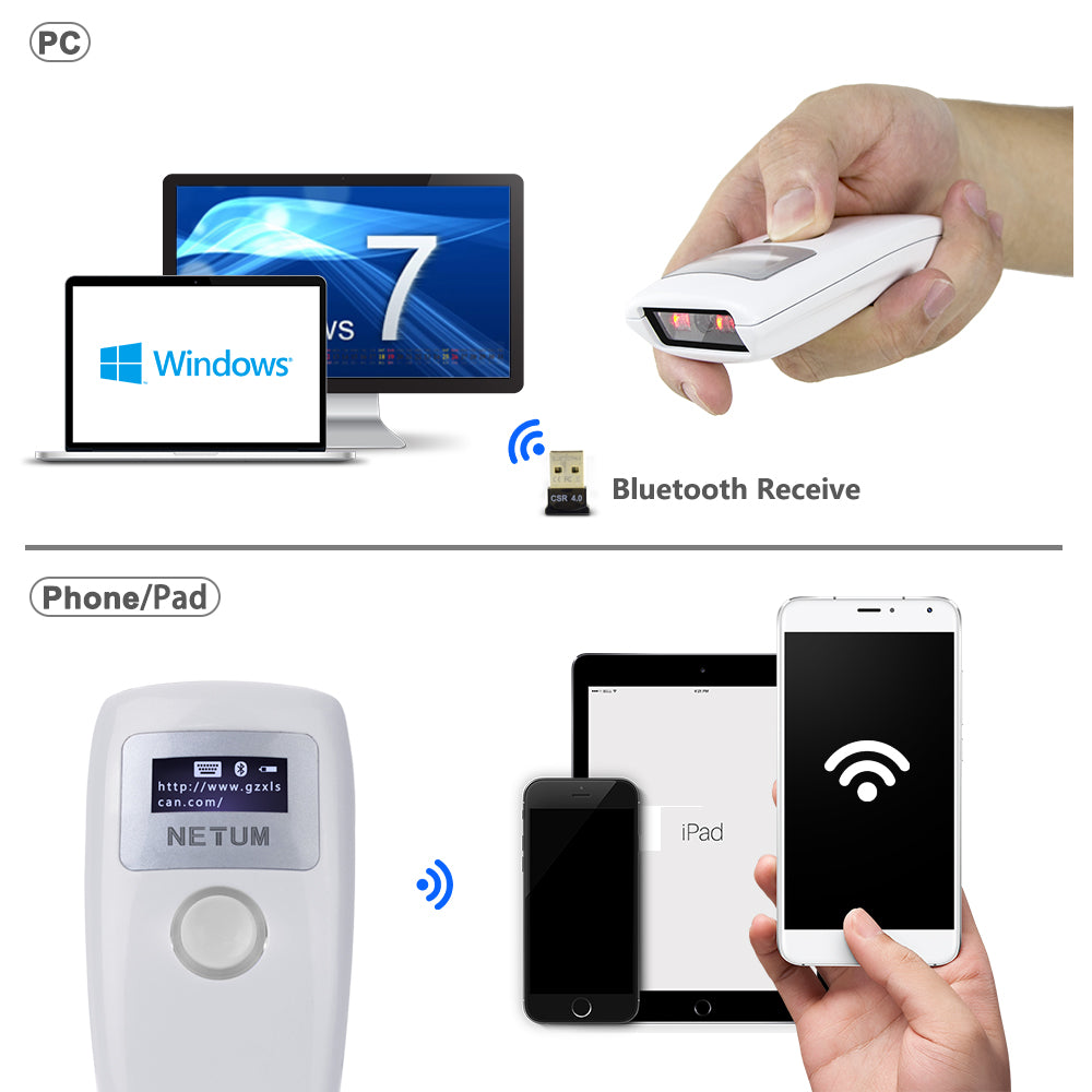 NETUM Z3S Mini 1D CCD Wireless Barcode Scanner with LCD Display Screen