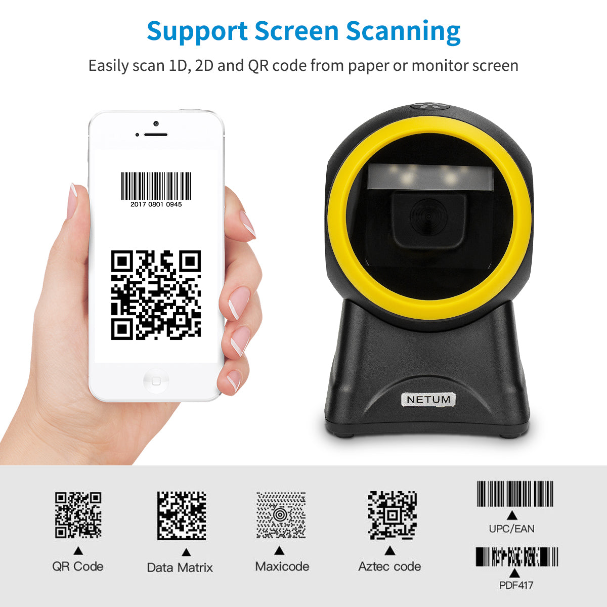 NETUM 2055M Desktop Hands‑Free Barcode Scanner
