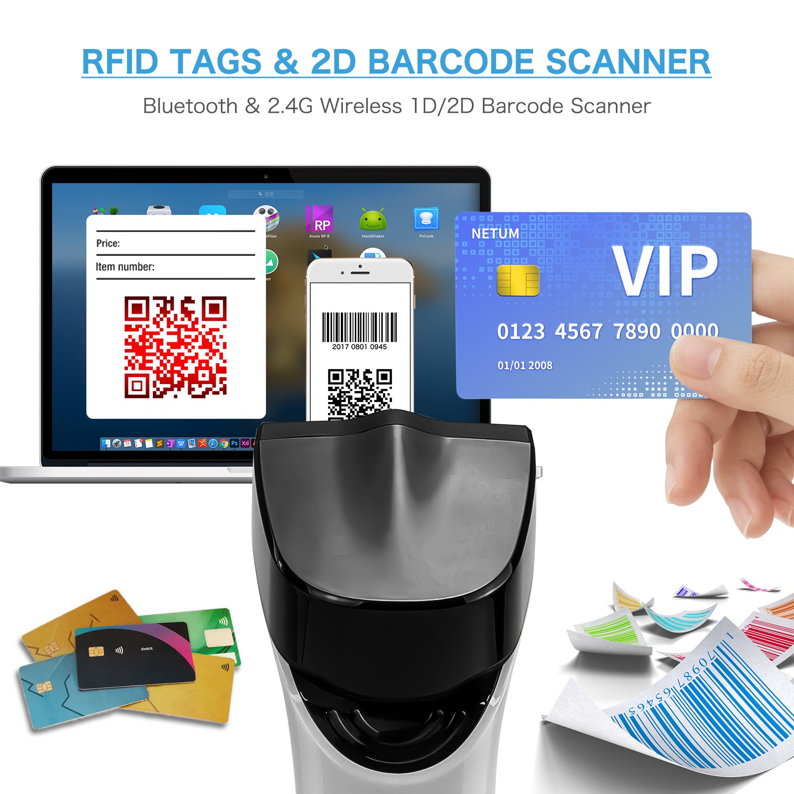 NETUM DS‑8100 Wireless 2D Barcode & HF RFID Scanner