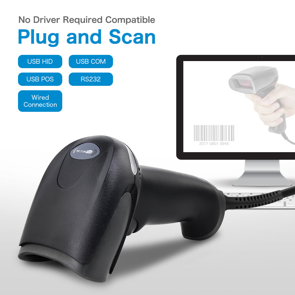 NETUM NT‑F5 Wired Laser 1D Barcode Scanner