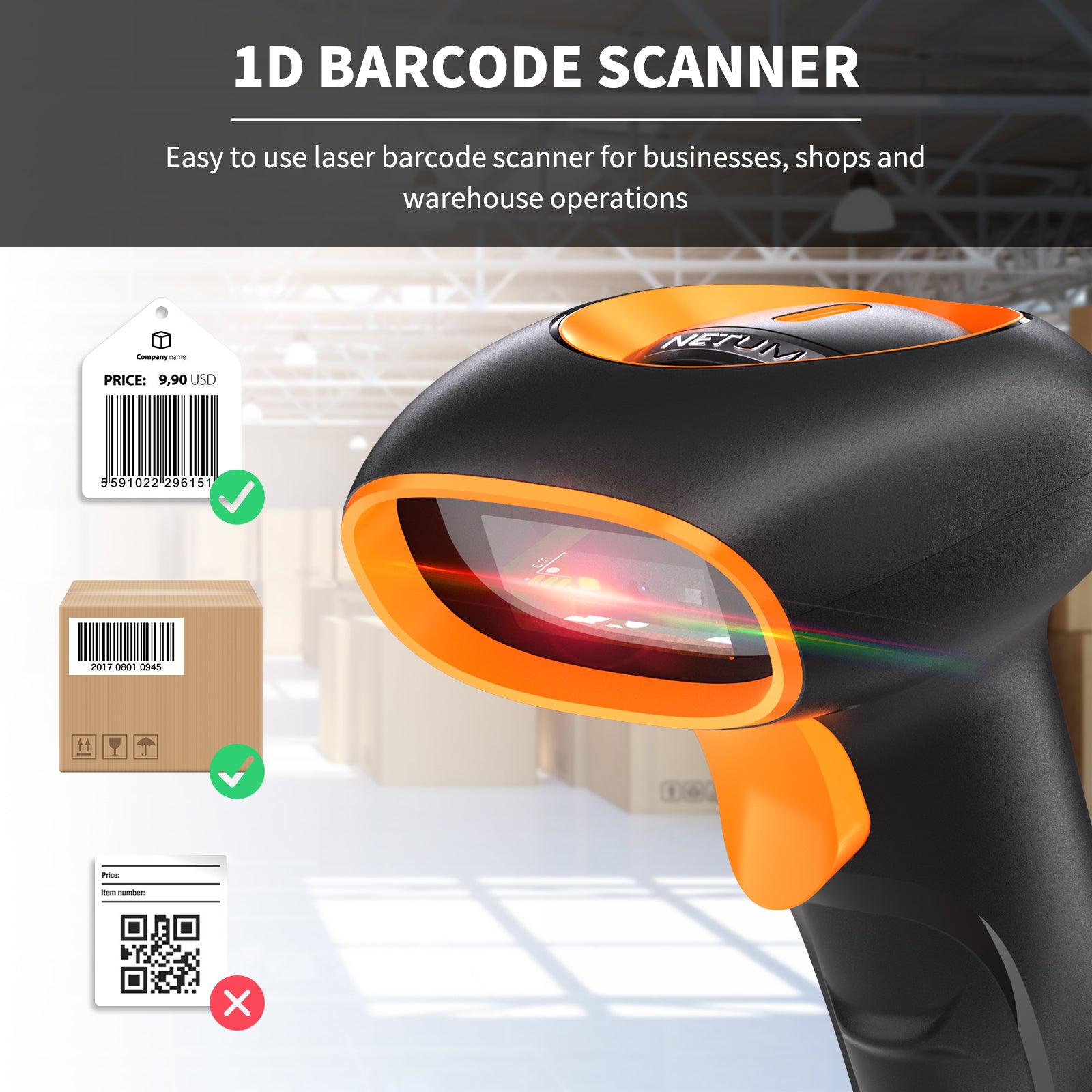 NETUM K3 1D CCD Wired Barcode Scanner