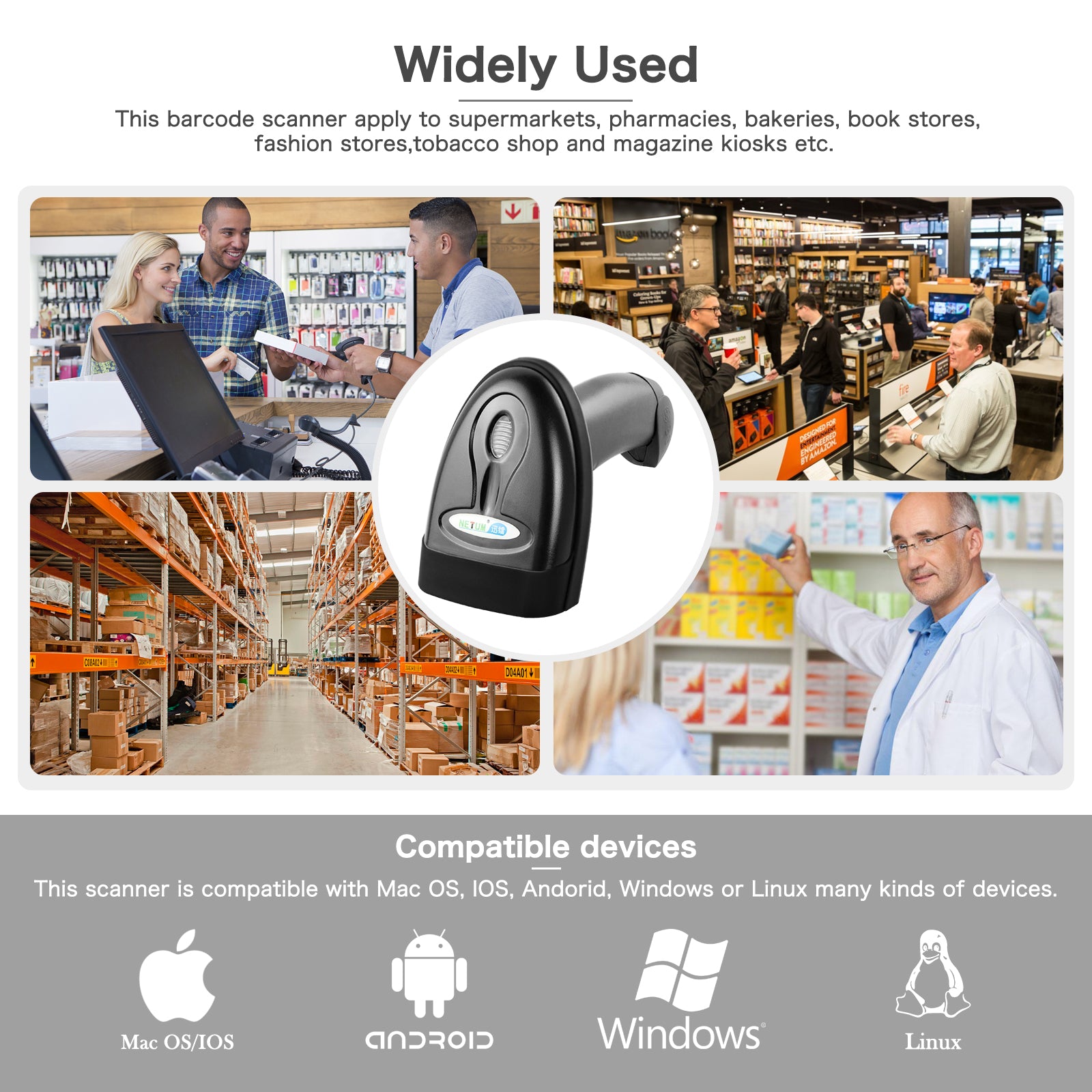 NETUM NT‑1228BC Bluetooth 5.0 Wireless CCD 1D Barcode Scanner