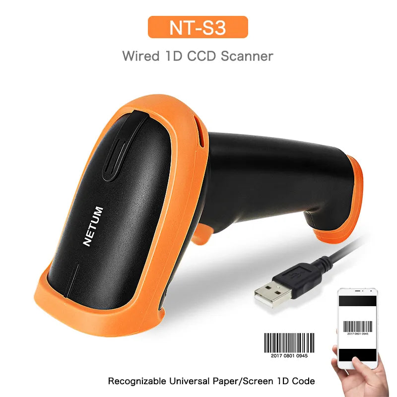 NETUM S3 Wired 1D CCD Barcode Scanner