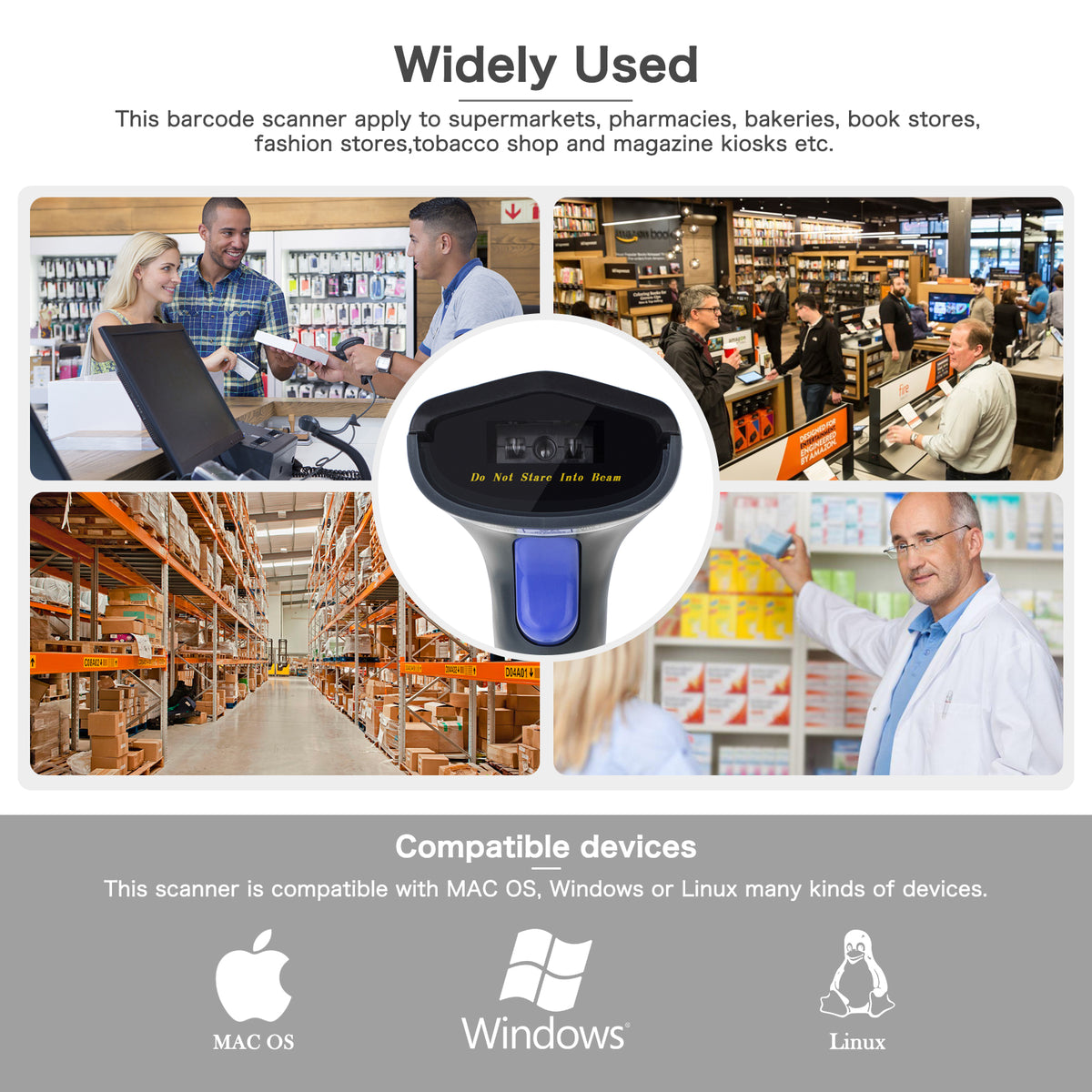 NETUM W3 Wired CCD 1D Barcode Scanner