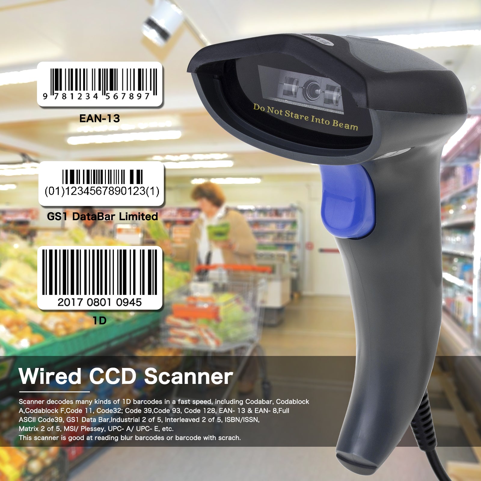 NETUM W3 Wired CCD 1D Barcode Scanner